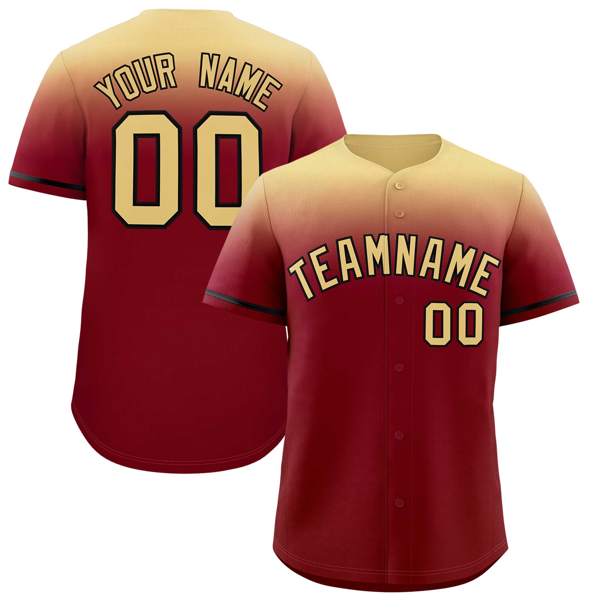 Custom Crimson Khaki Gradient Fashion Design Authentic Baseball Jersey