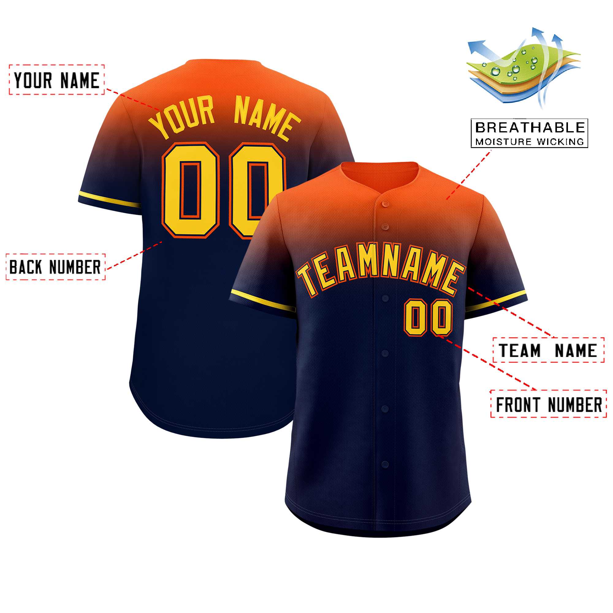 Custom Navy Orange Gradient Fashion Design Authentic Baseball Jersey