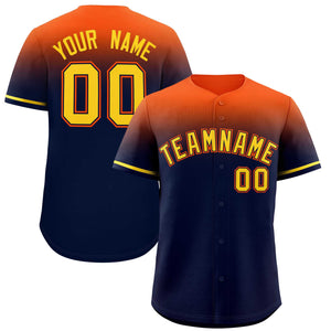 Custom Navy Orange Gradient Fashion Design Authentic Baseball Jersey