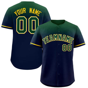 Custom Navy Green Gradient Fashion Design Authentic Baseball Jersey