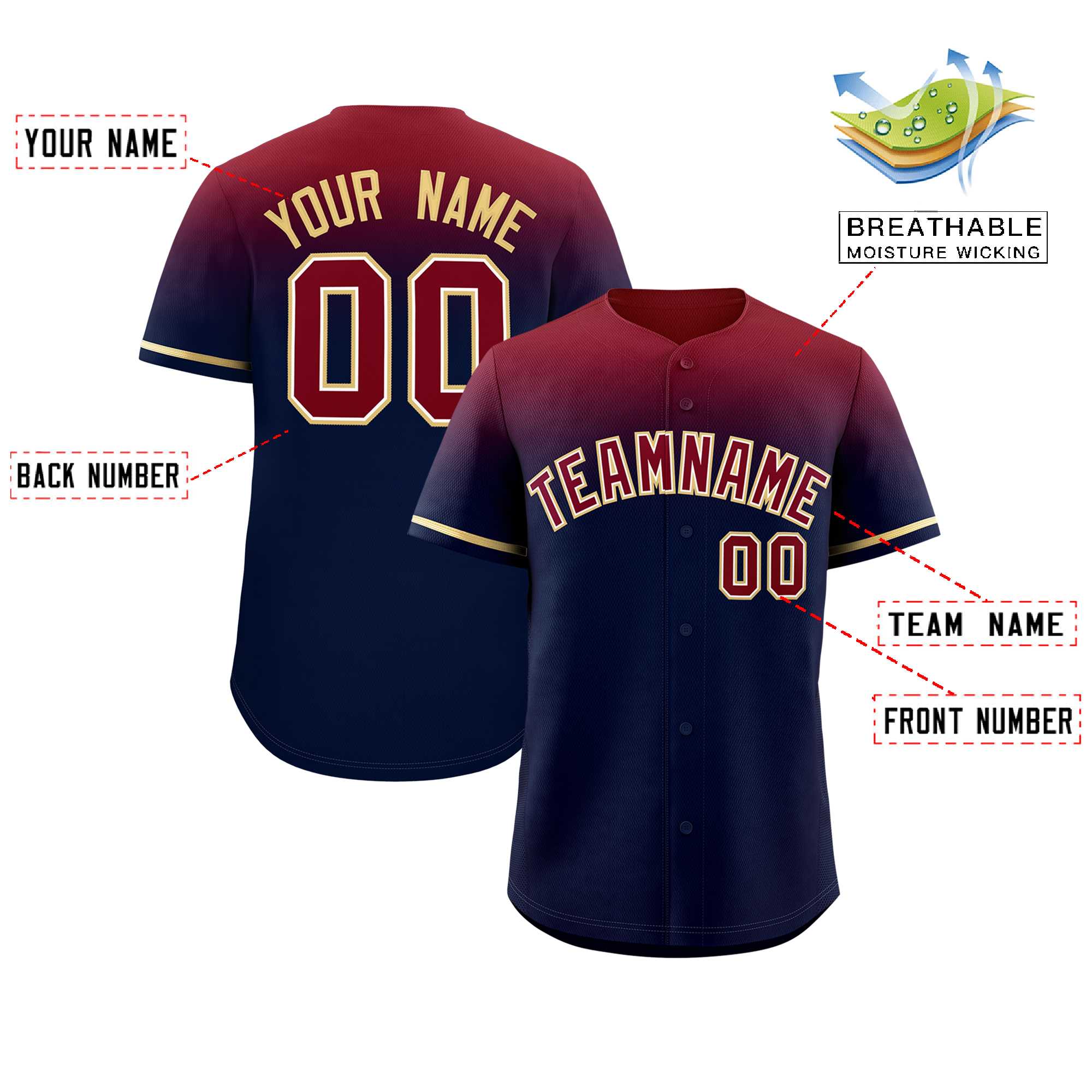 Custom Navy Crimson Gradient Fashion Design Authentic Baseball Jersey