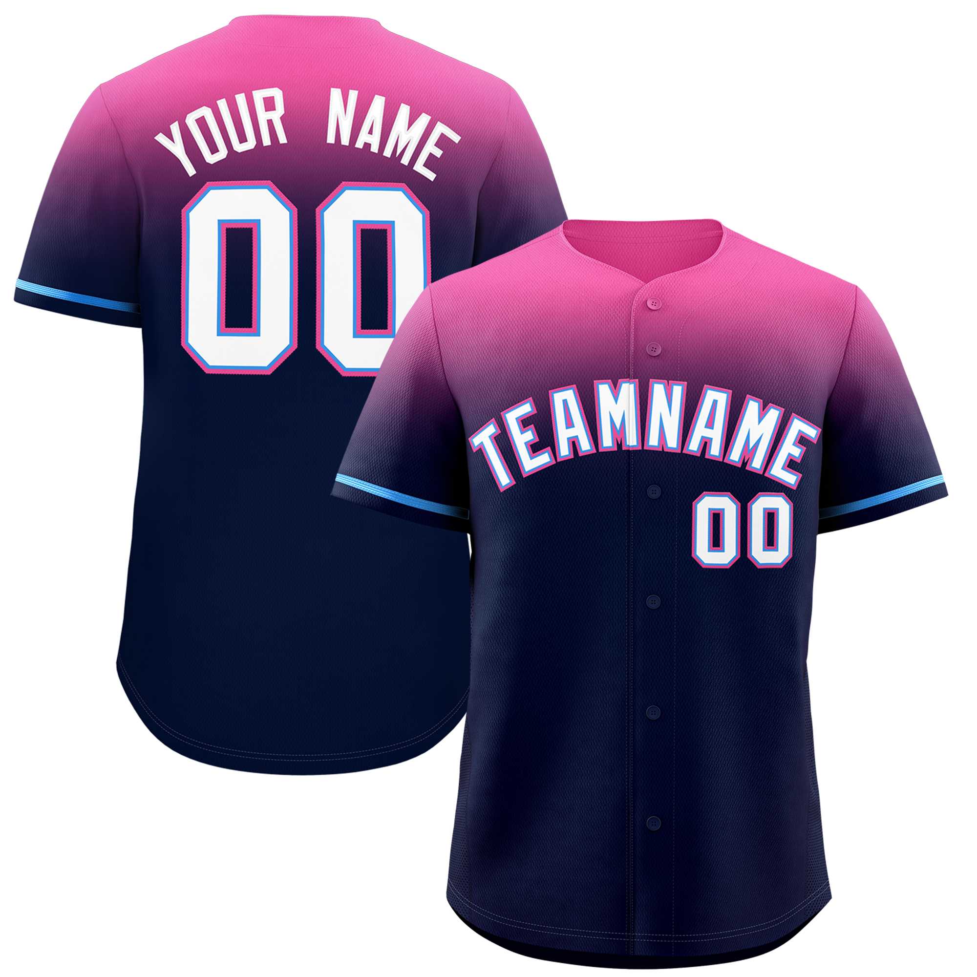 Custom Navy Pink Gradient Fashion Design Authentic Baseball Jersey