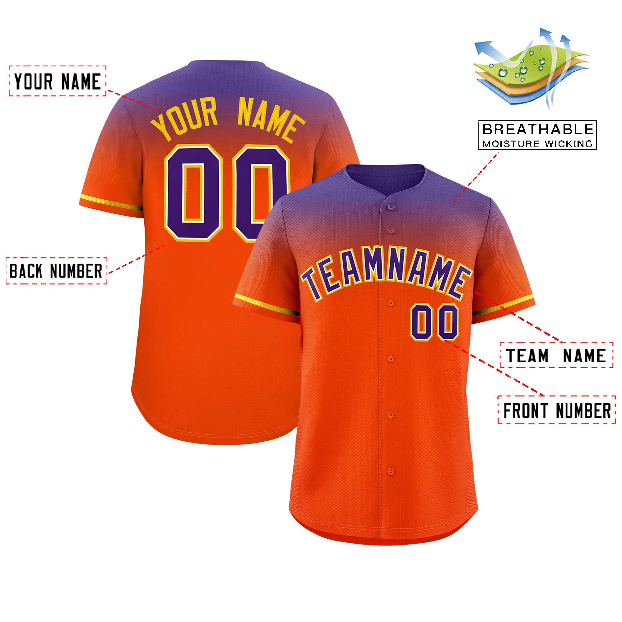 Custom Orange Purple Gradient Fashion Design Authentic Baseball Jersey