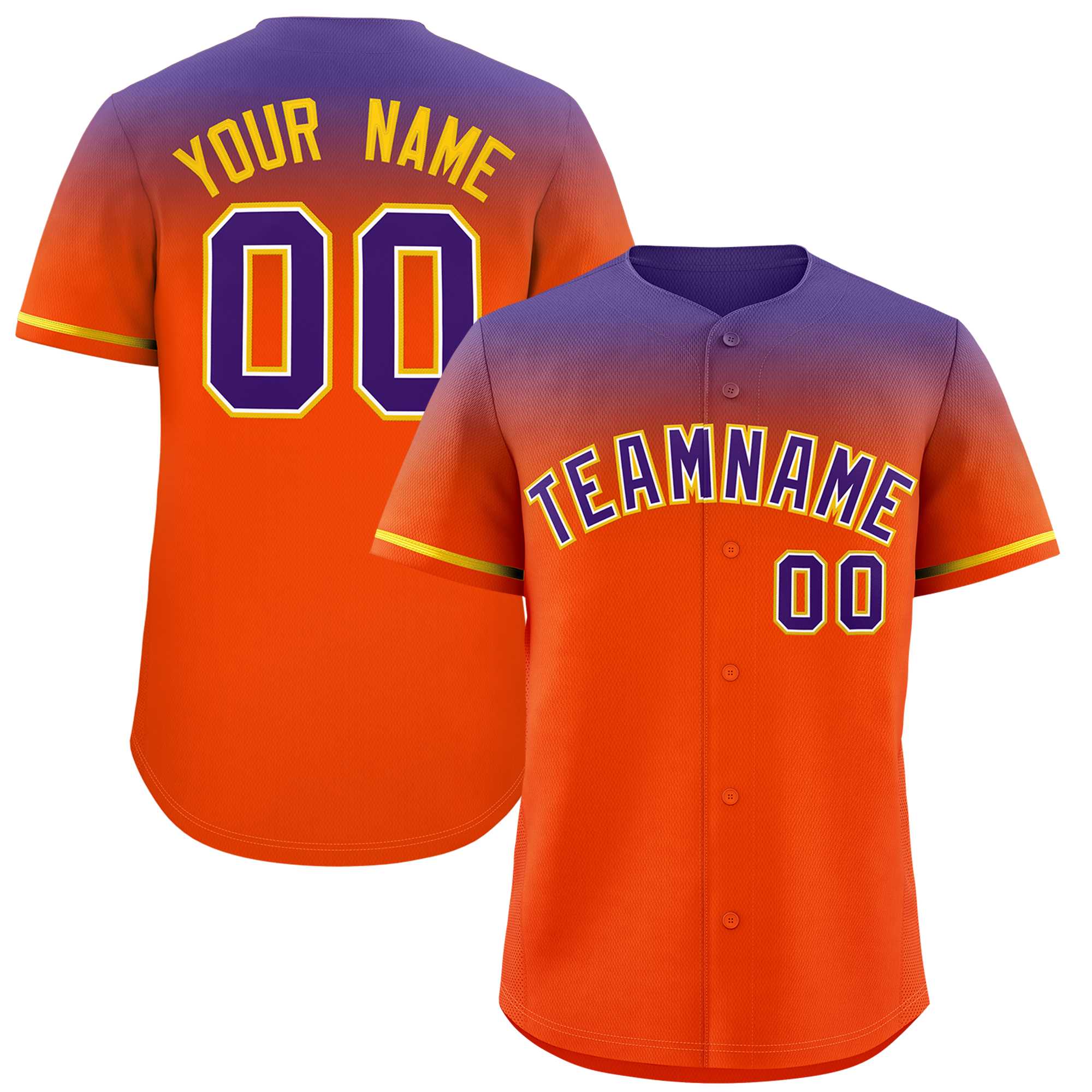 Custom Orange Purple Gradient Fashion Design Authentic Baseball Jersey