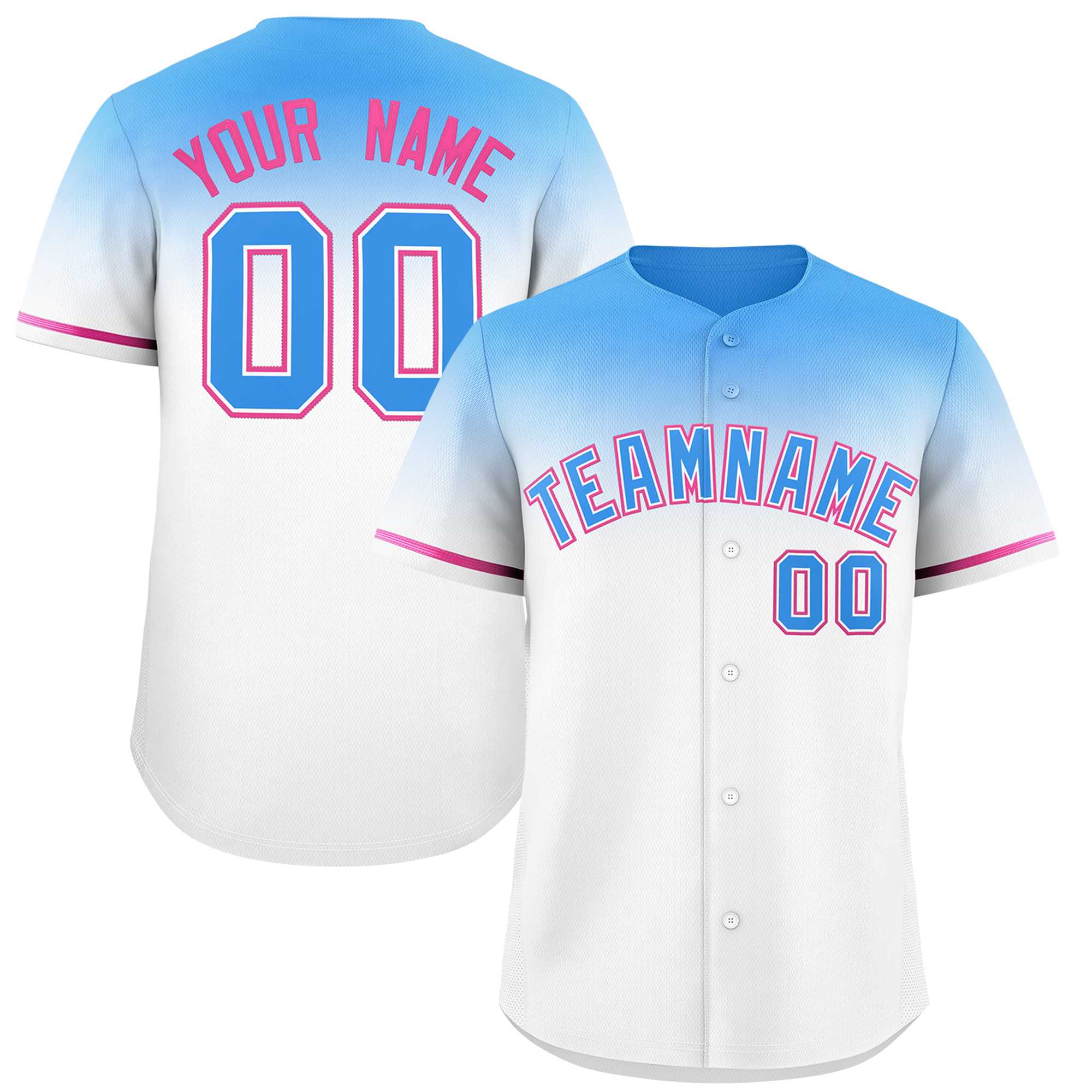 Custom White Powder Blue Gradient Fashion Design Authentic Baseball Jersey