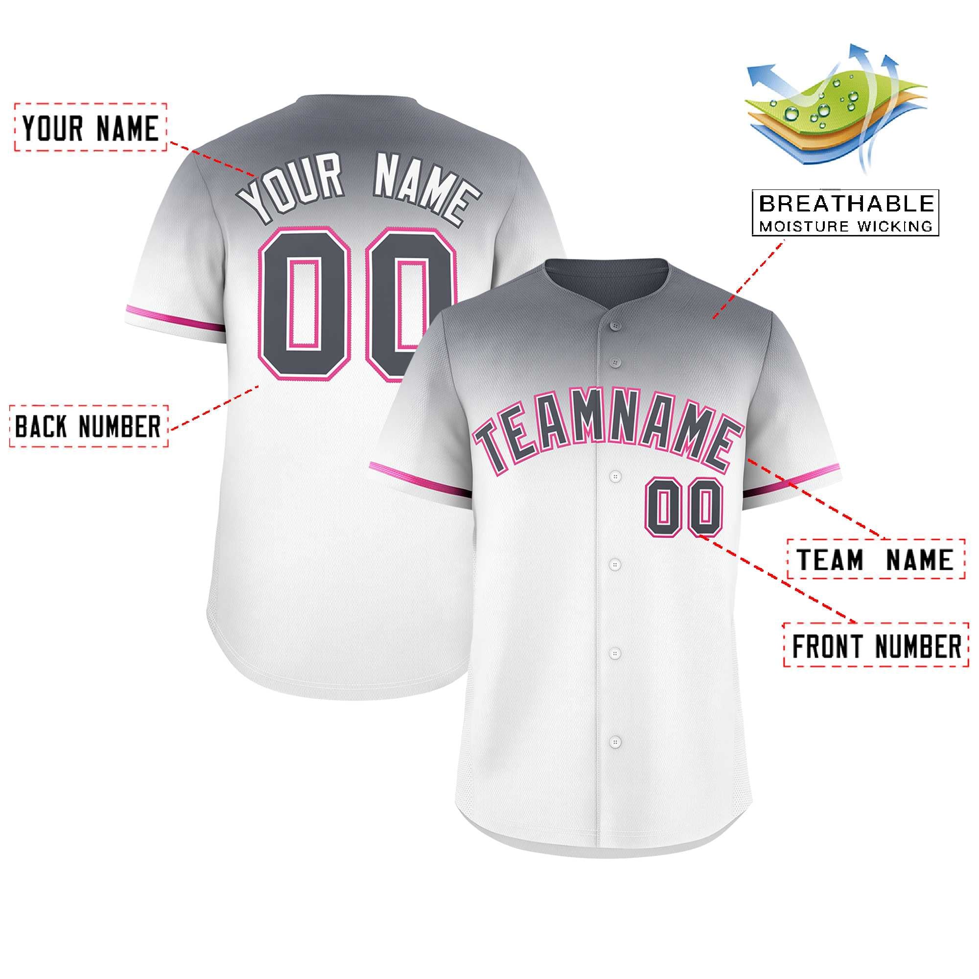 Custom White Dark Gray Gradient Fashion Design Authentic Baseball Jersey