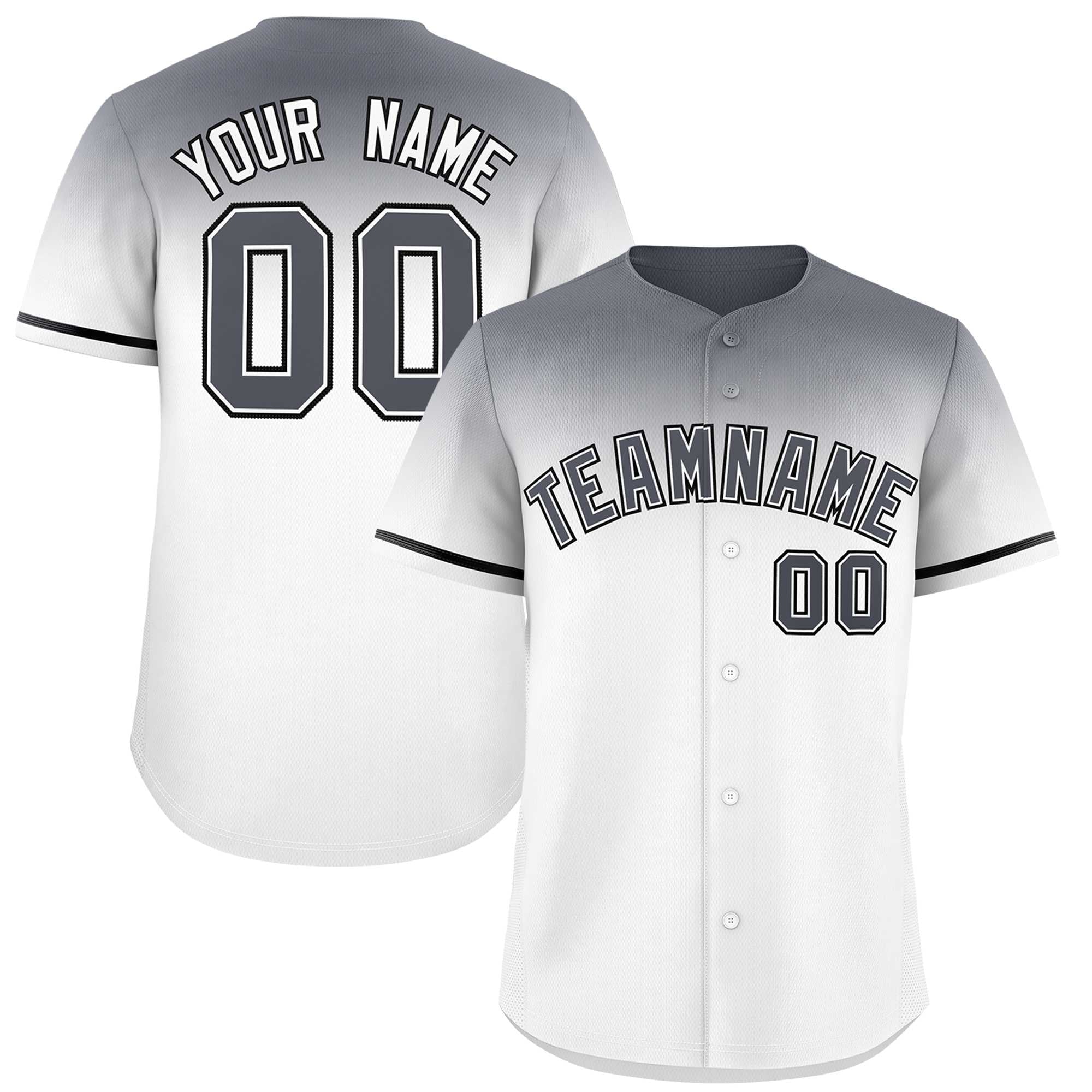 Custom White Dark Gray Gradient Fashion Design Authentic Baseball Jersey