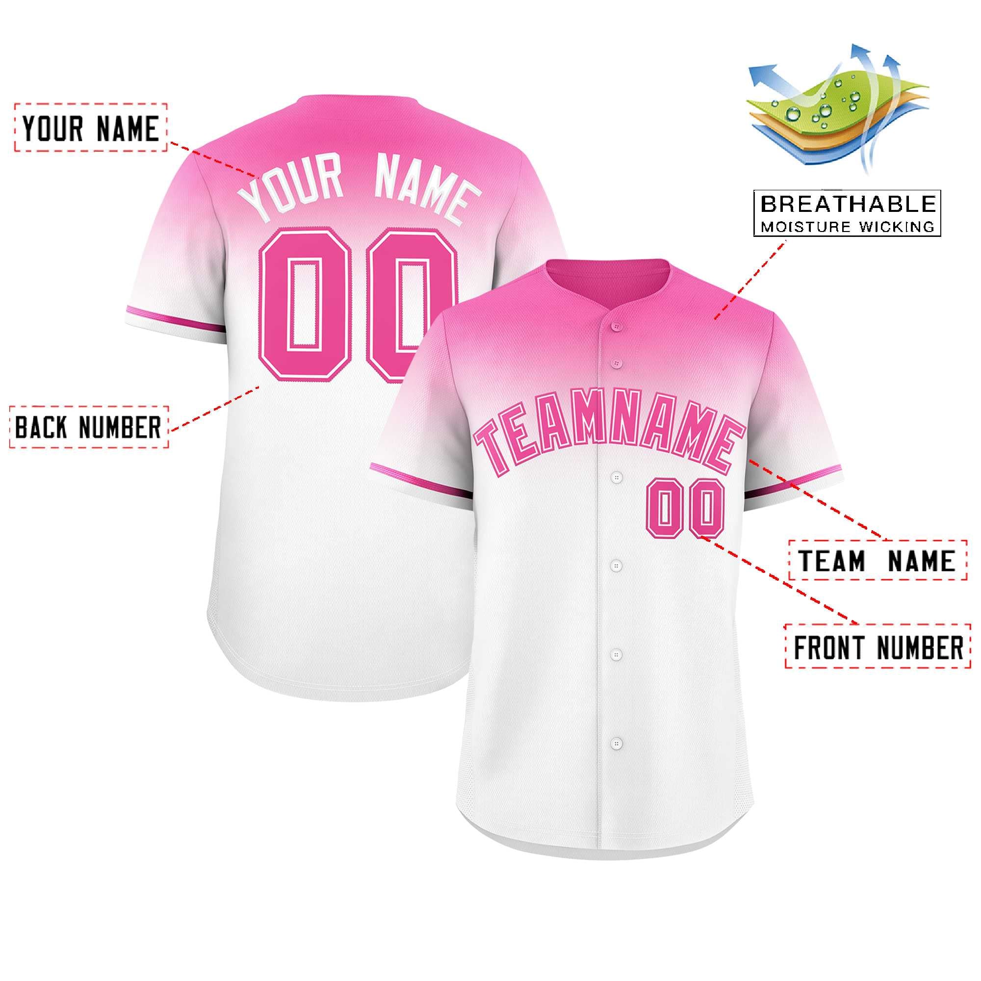 Custom White Pink Gradient Fashion Design Authentic Baseball Jersey