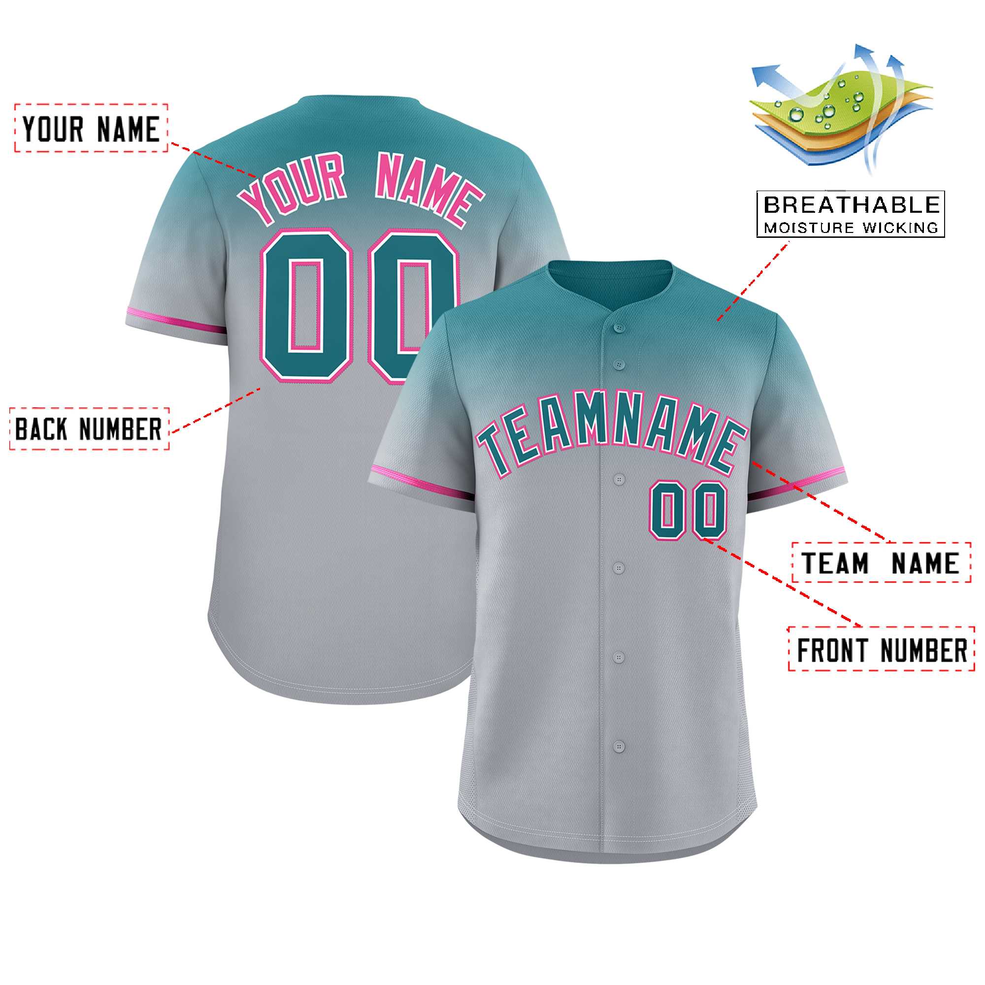 Custom Gray Aqua Gradient Fashion Design Authentic Baseball Jersey