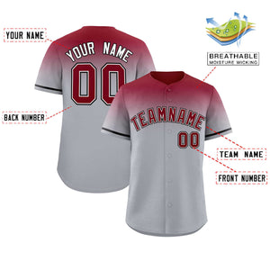 Custom Gray Crimson Gradient Fashion Design Authentic Baseball Jersey