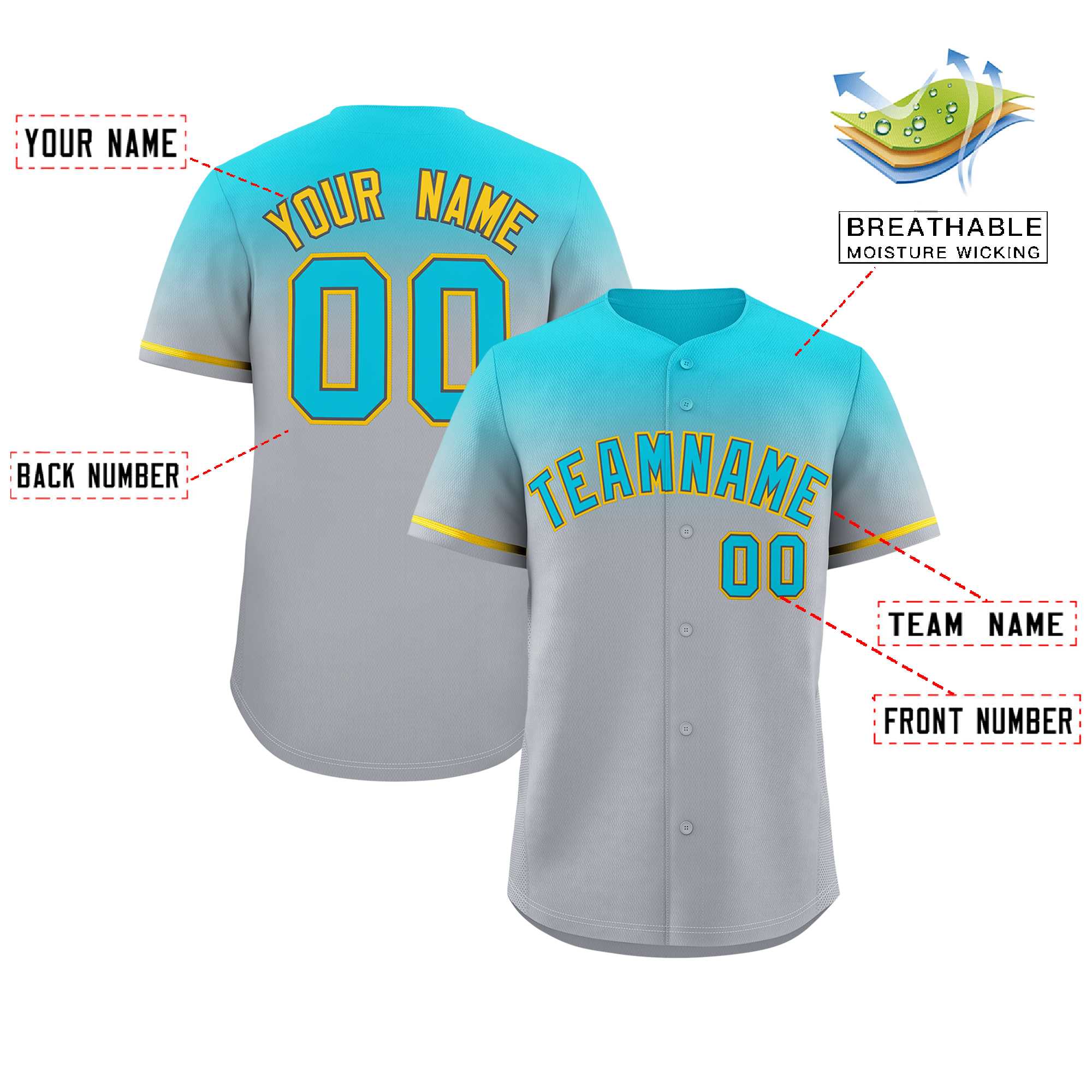 Custom Gray Sky Blue Gradient Fashion Design Authentic Baseball Jersey