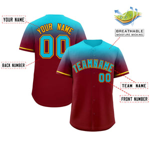 Custom Crimson Sky Blue Gradient Fashion Design Authentic Baseball Jersey