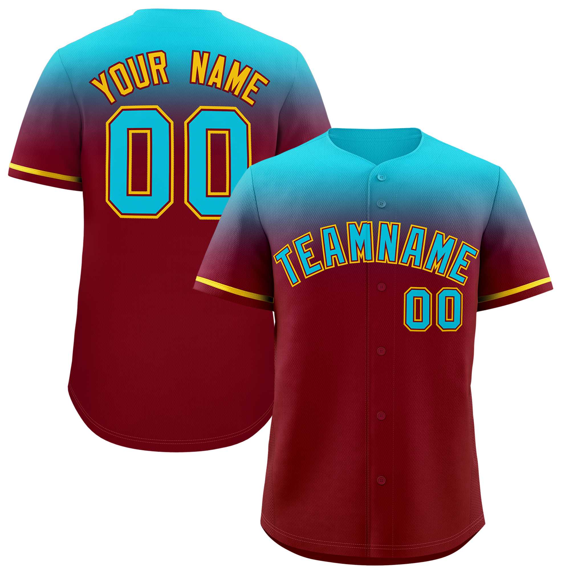 Custom Crimson Sky Blue Gradient Fashion Design Authentic Baseball Jersey