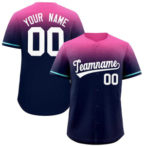 Custom Navy Pink Gradient Fashion Design Authentic Baseball Jersey