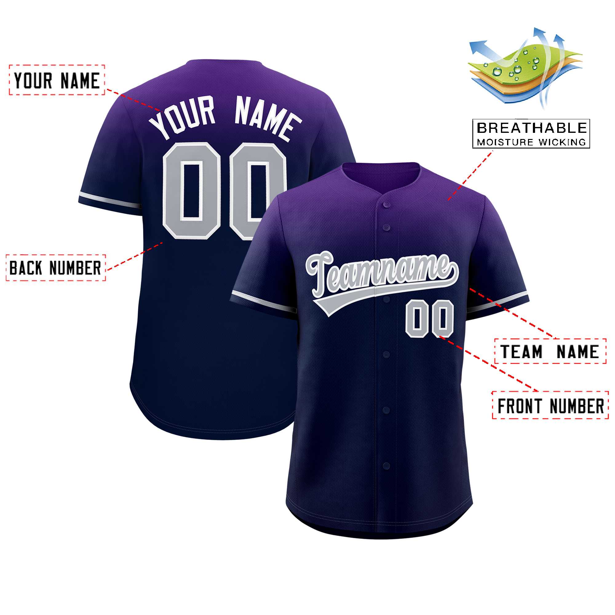 Custom Navy Purple Gradient Fashion Design Authentic Baseball Jersey