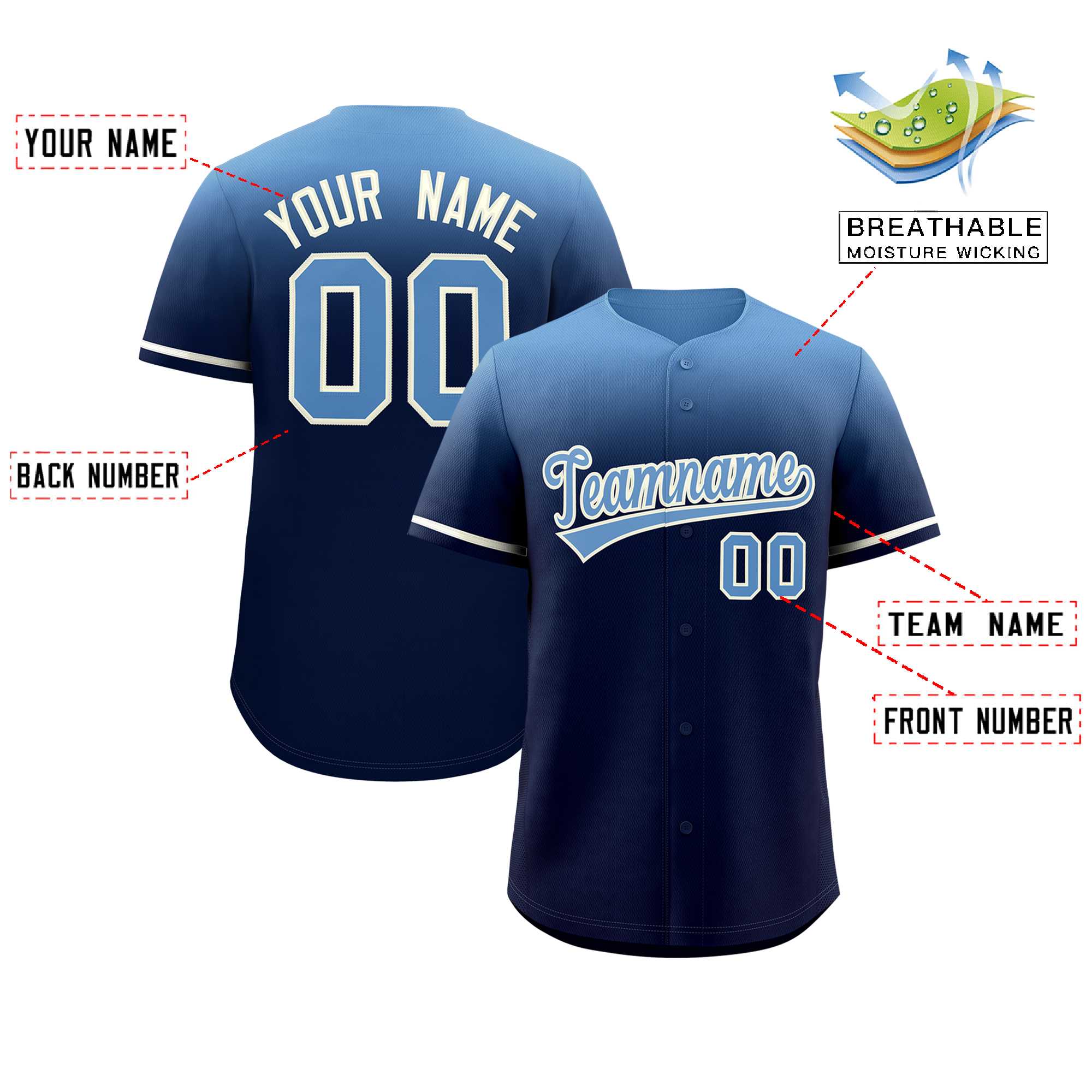 Custom Navy Light Blue Gradient Fashion Design Authentic Baseball Jersey