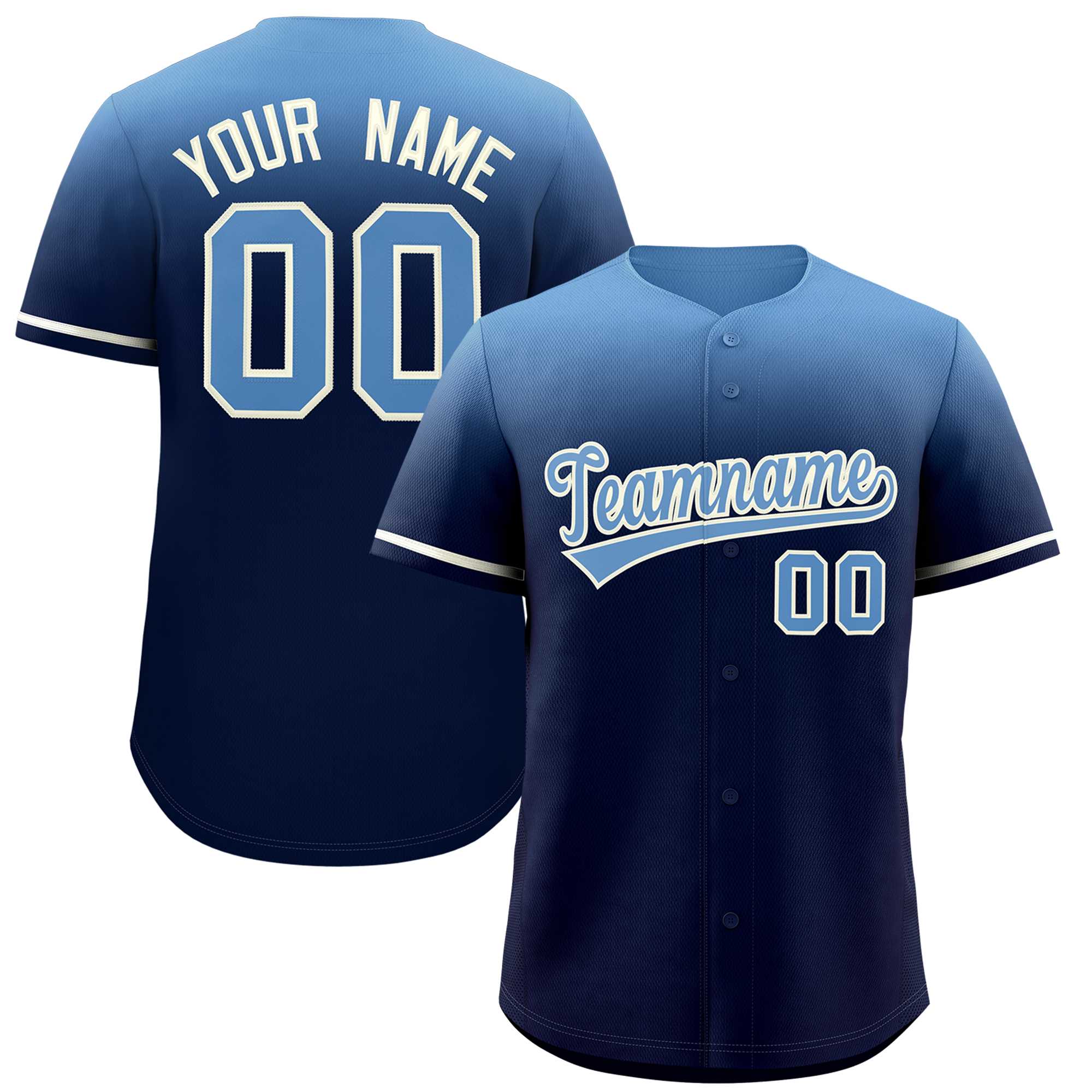 Custom Navy Light Blue Gradient Fashion Design Authentic Baseball Jersey