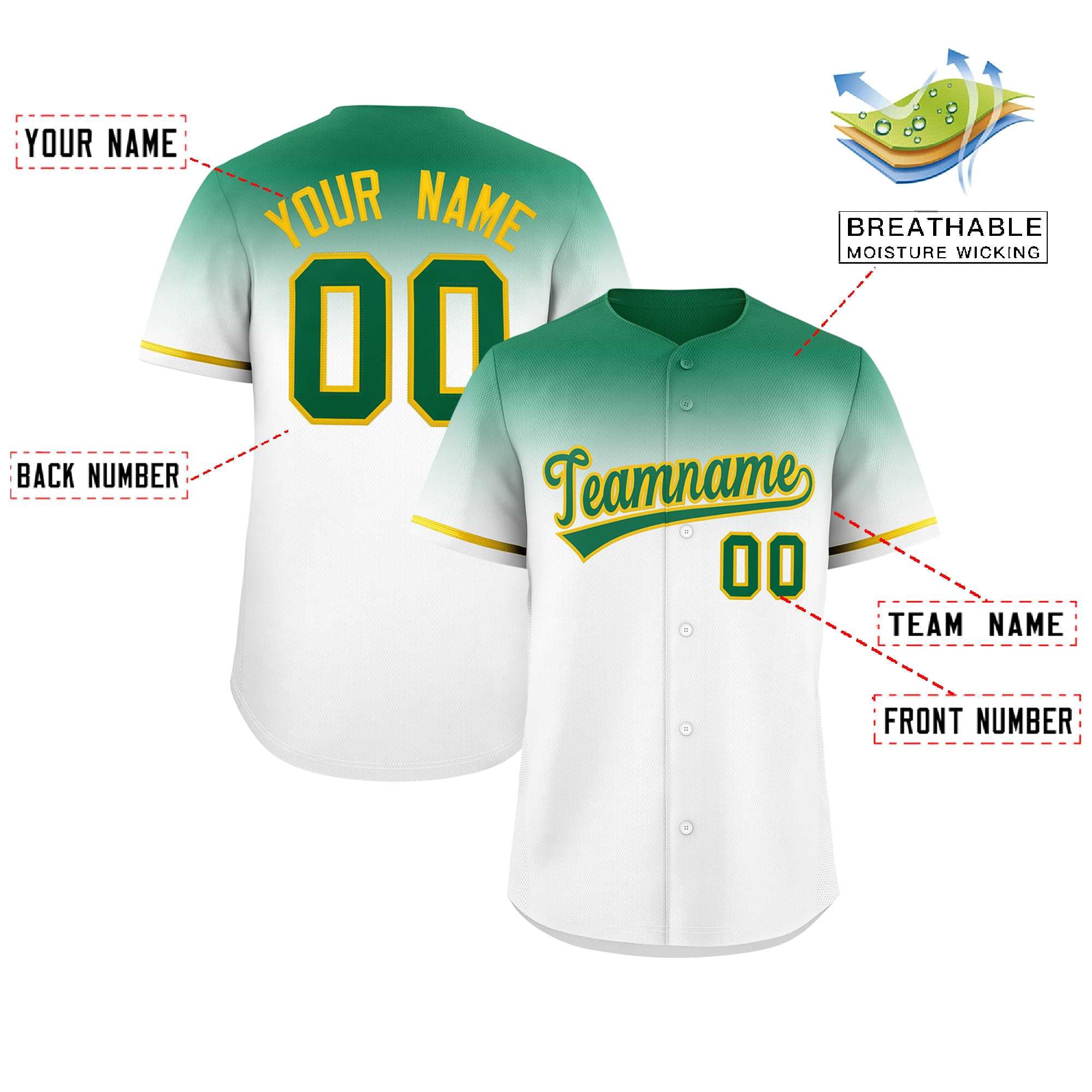 Custom White Kelly Green Gradient Fashion Design Authentic Baseball Jersey