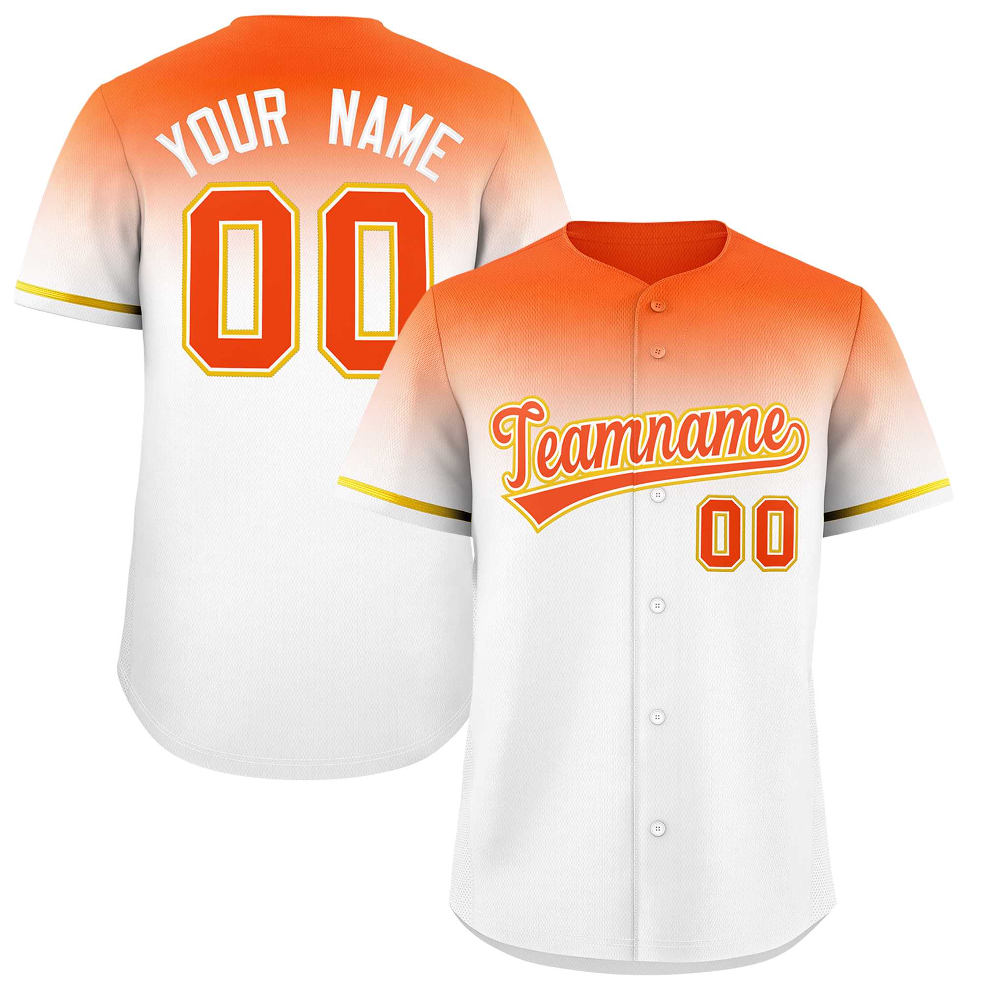 Custom White Orange Gradient Fashion Design Authentic Baseball Jersey