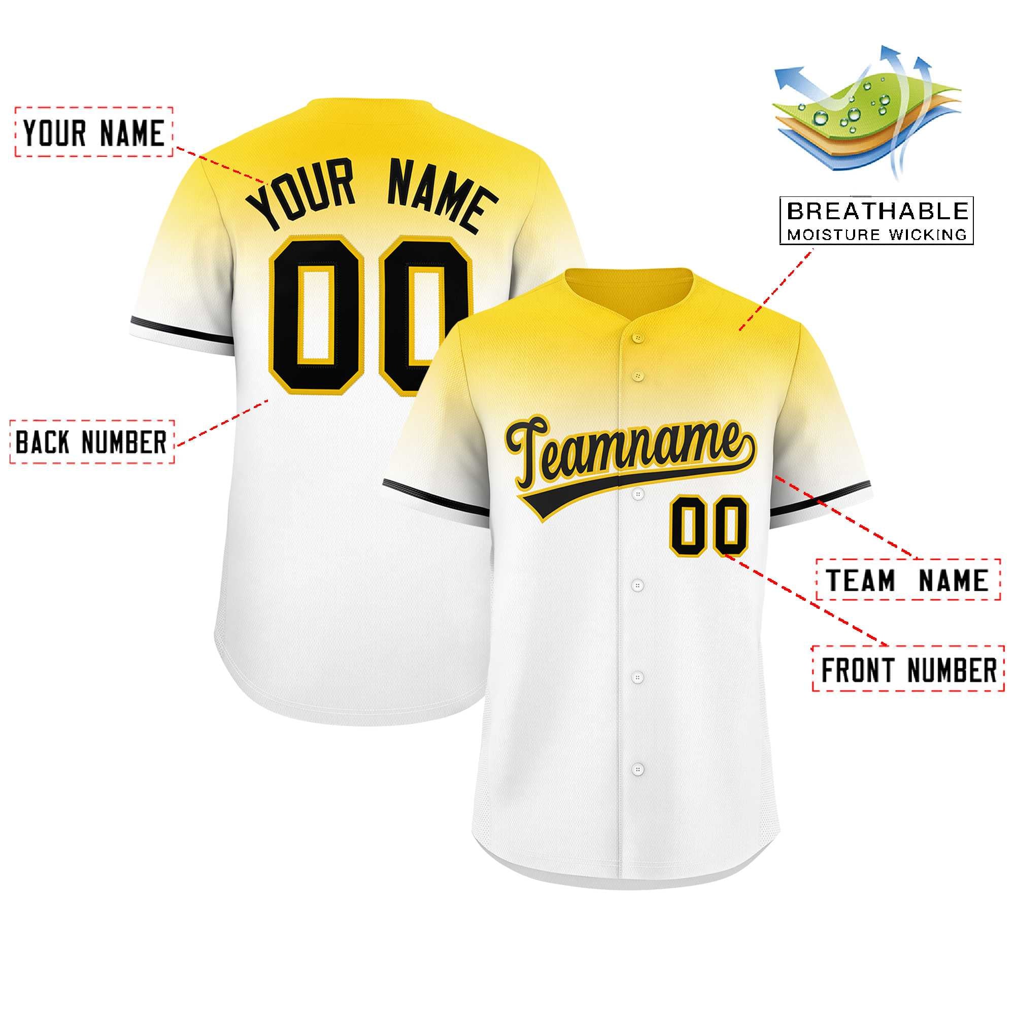 Custom White Gold Gradient Fashion Design Authentic Baseball Jersey