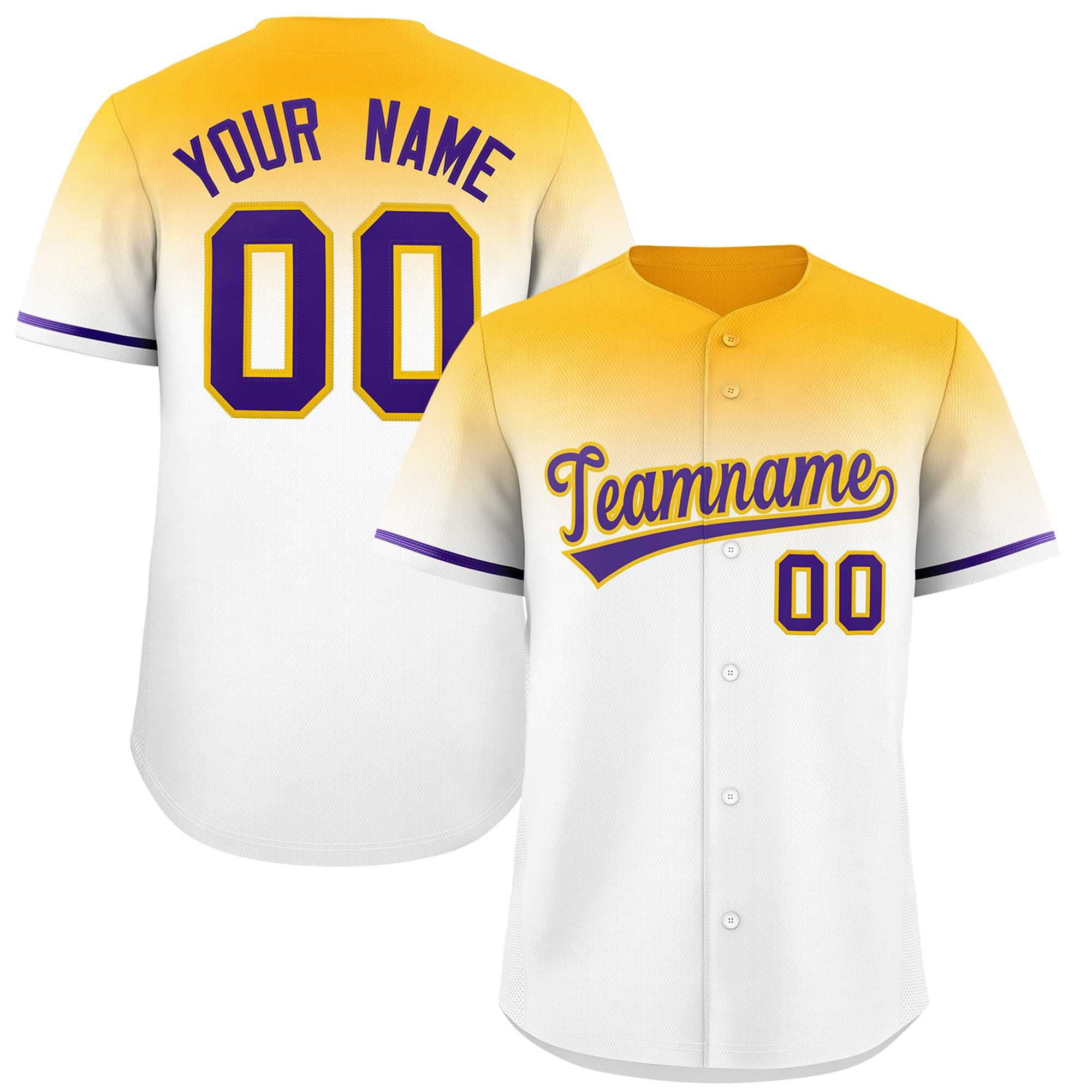 Custom White Yellow Gradient Fashion Design Authentic Baseball Jersey