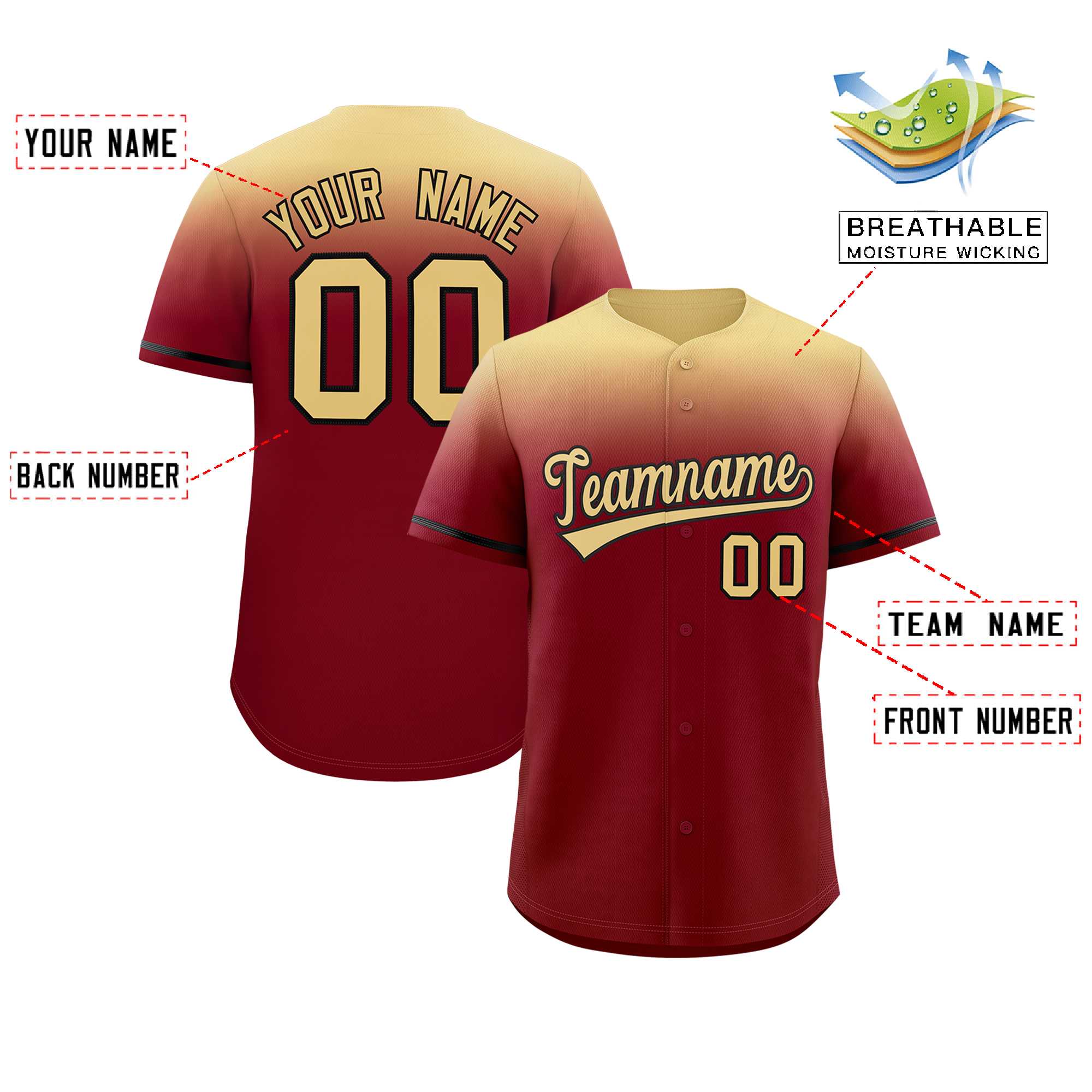 Custom Crimson Khaki Gradient Fashion Design Authentic Baseball Jersey