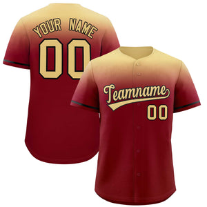 Custom Crimson Khaki Gradient Fashion Design Authentic Baseball Jersey