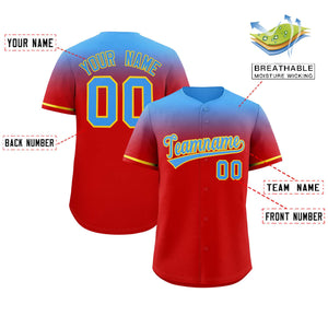 Custom Red Powder Blue Gradient Fashion Design Authentic Baseball Jersey