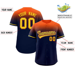 Custom Navy Orange Gradient Fashion Design Authentic Baseball Jersey