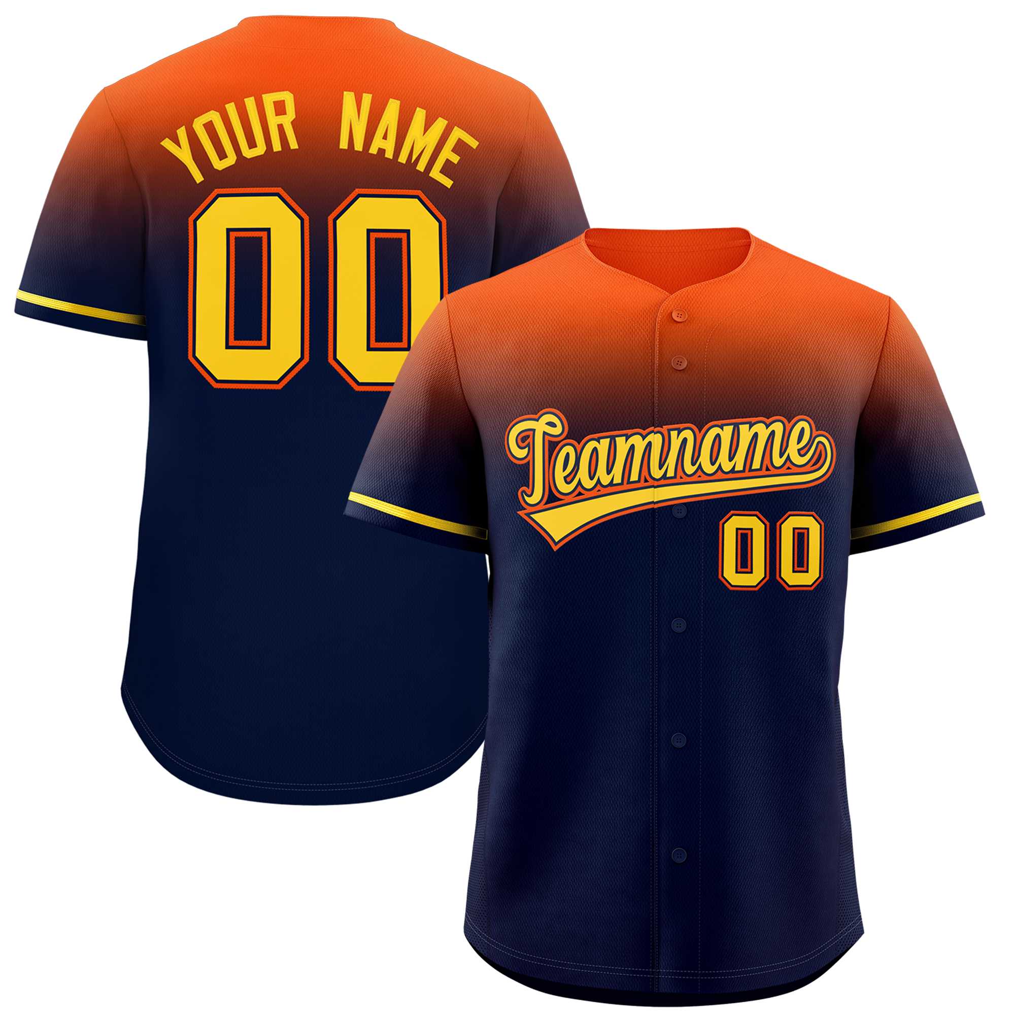 Custom Navy Orange Gradient Fashion Design Authentic Baseball Jersey