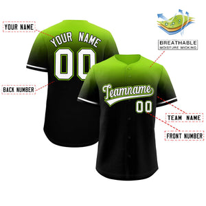 Custom Black Neon Green Gradient Fashion Design Authentic Baseball Jersey