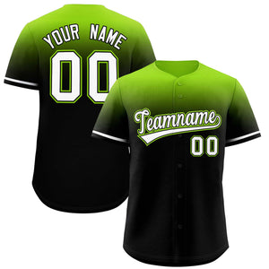 Custom Black Neon Green Gradient Fashion Design Authentic Baseball Jersey