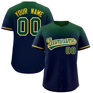 Custom Navy Green Gradient Fashion Design Authentic Baseball Jersey