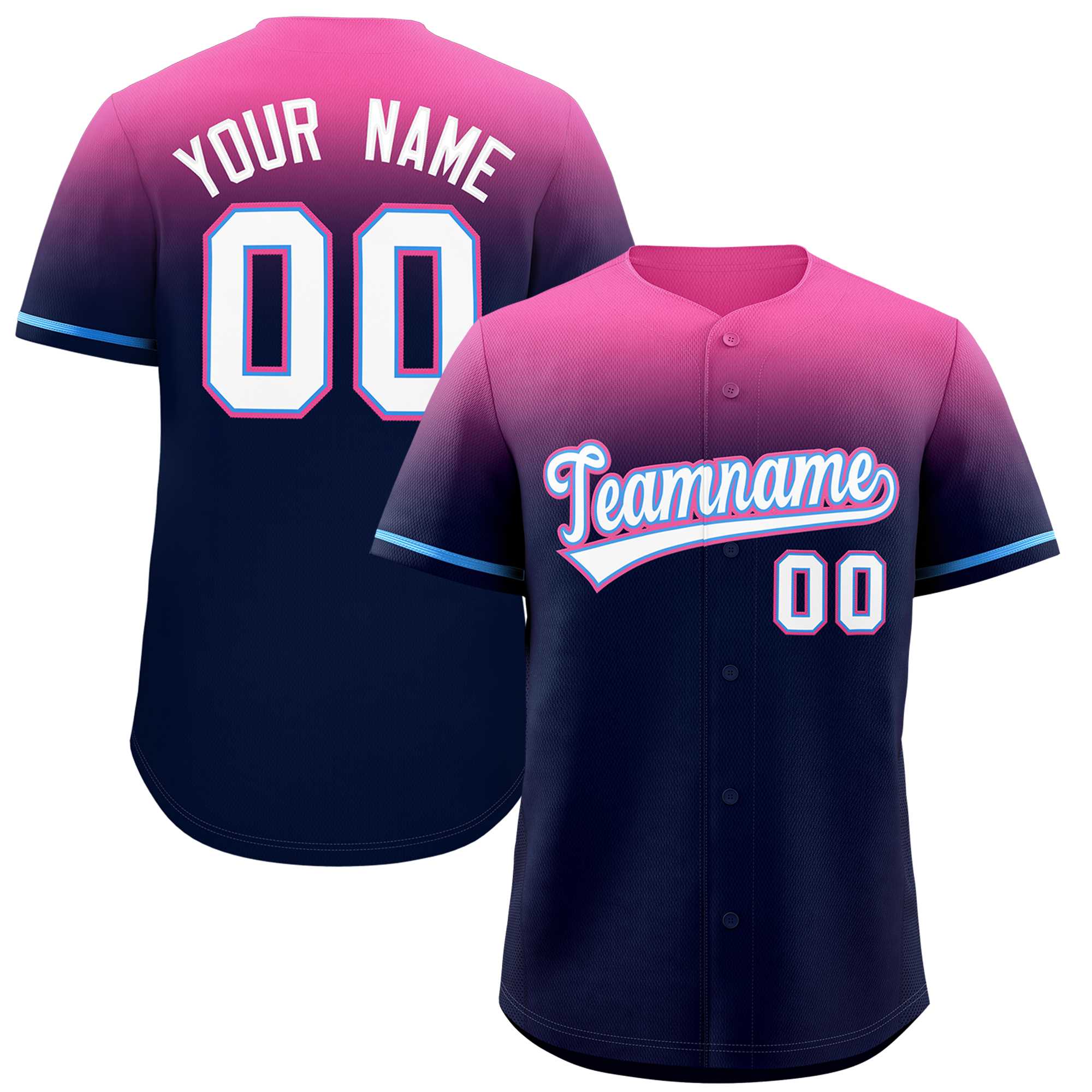 Custom Navy Pink Gradient Fashion Design Authentic Baseball Jersey