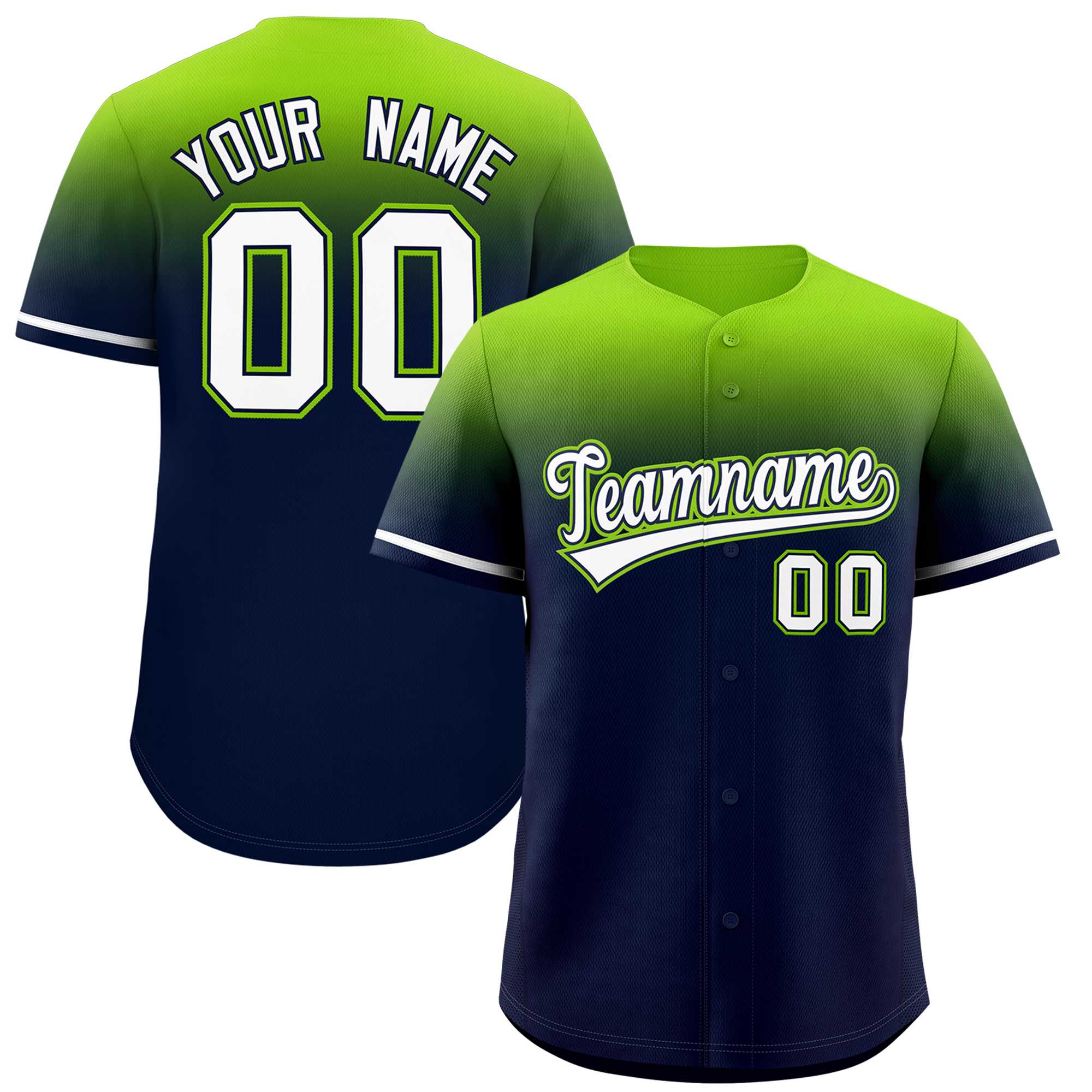 Custom Navy Neon Green Gradient Fashion Design Authentic Baseball Jersey