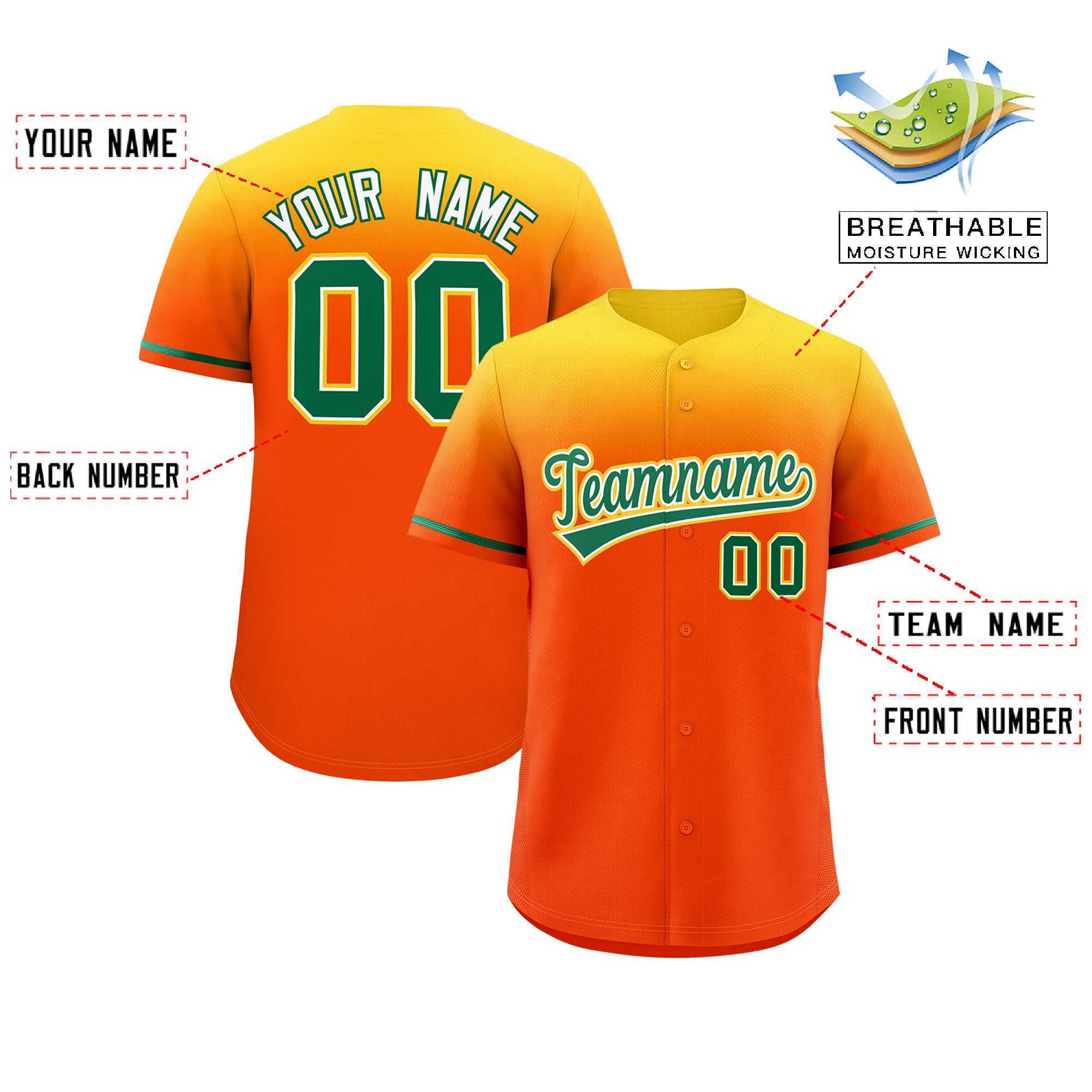 Custom Orange Gold Gradient Fashion Design Authentic Baseball Jersey