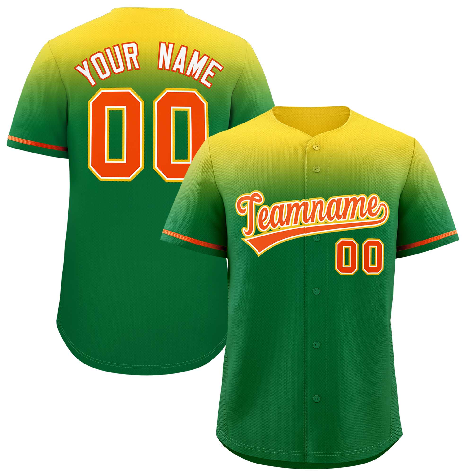 Custom Kelly Green Yellow Gradient Fashion Design Authentic Baseball Jersey