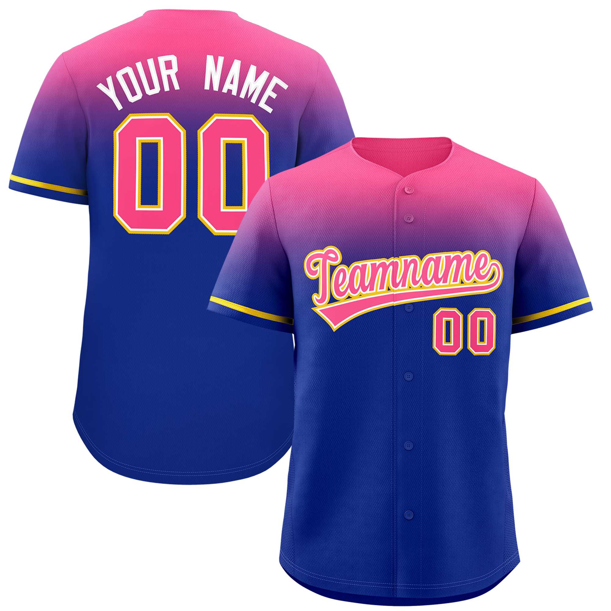 Custom Royal Pink Gradient Fashion Design Authentic Baseball Jersey