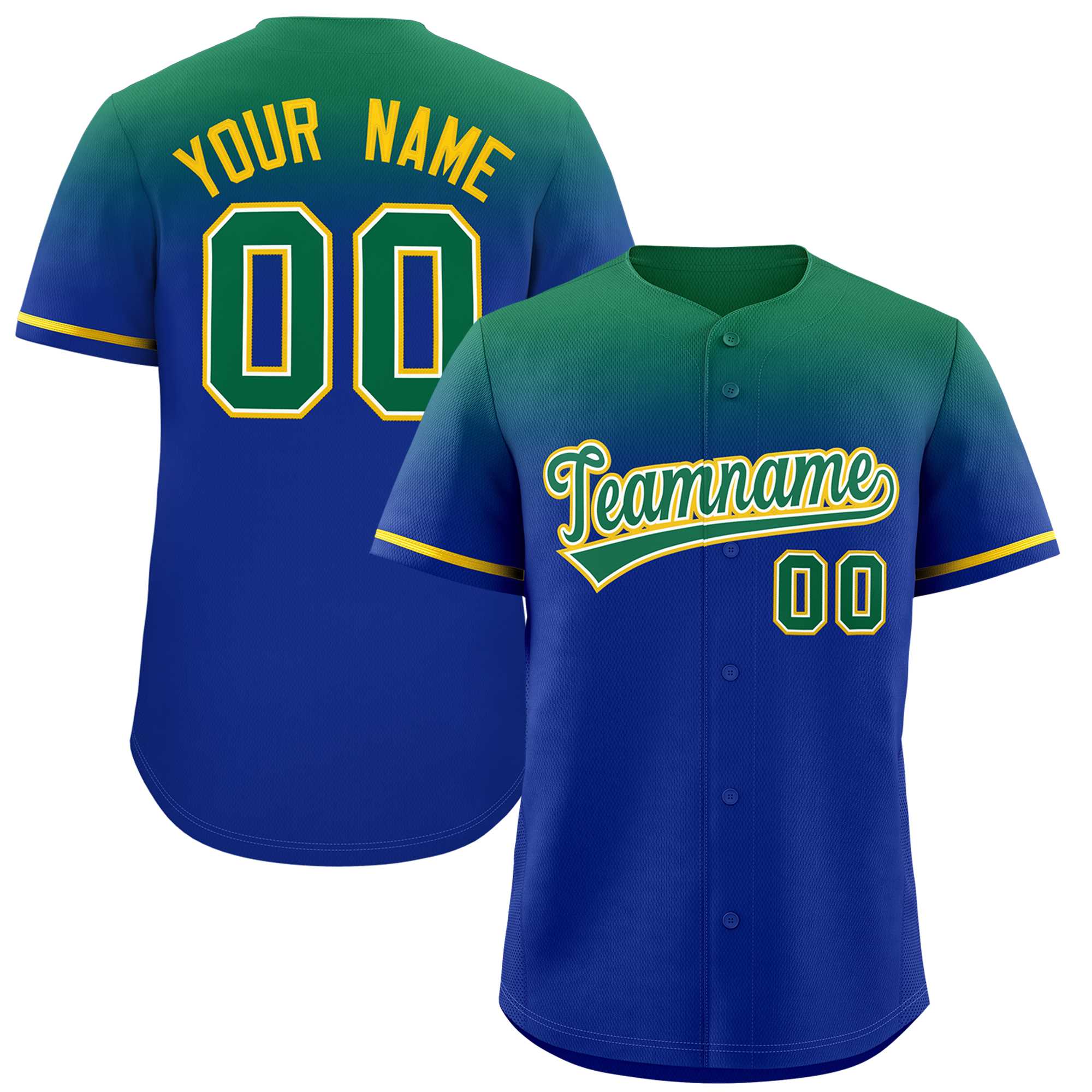 Custom Royal Kelly Green Gradient Fashion Design Authentic Baseball Jersey