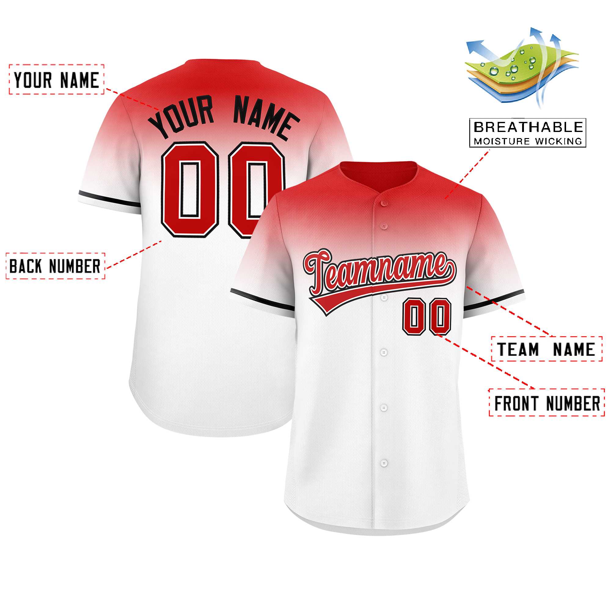 Custom White Red Gradient Fashion Design Authentic Baseball Jersey