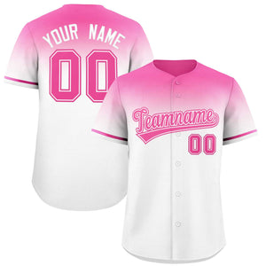 Custom White Pink Gradient Fashion Design Authentic Baseball Jersey