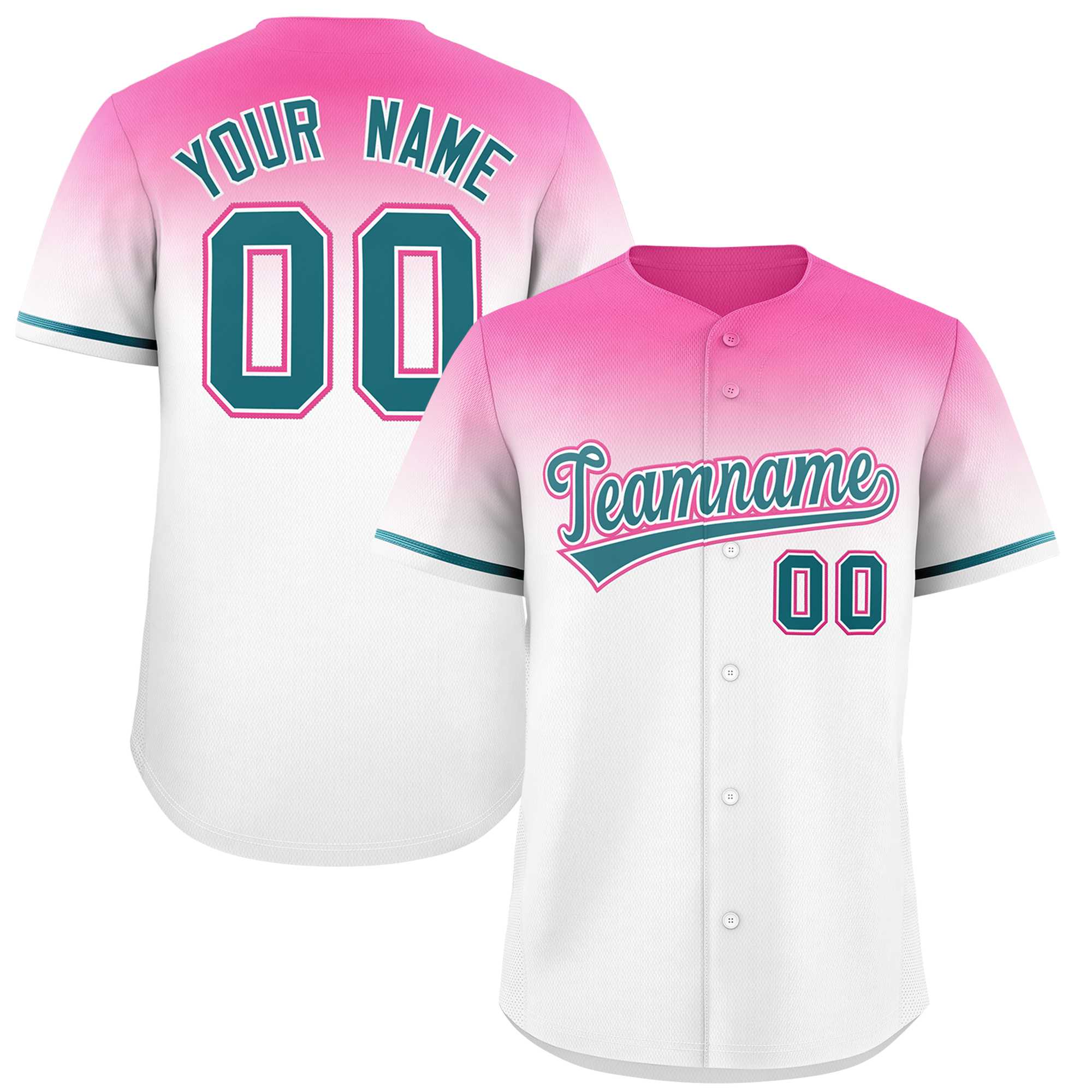 Custom White Pink Gradient Fashion Design Authentic Baseball Jersey