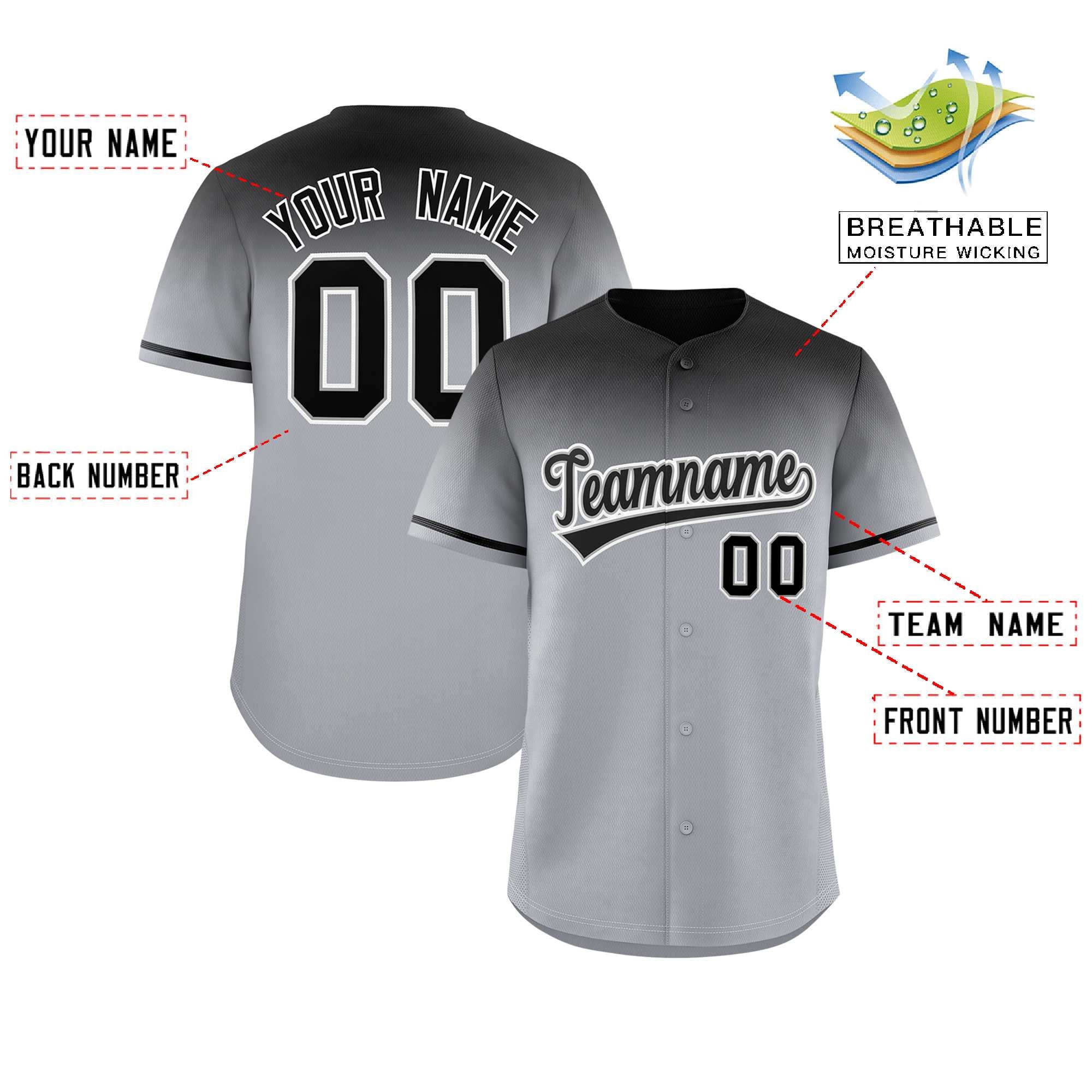 Custom Gray Black Gradient Fashion Design Authentic Baseball Jersey