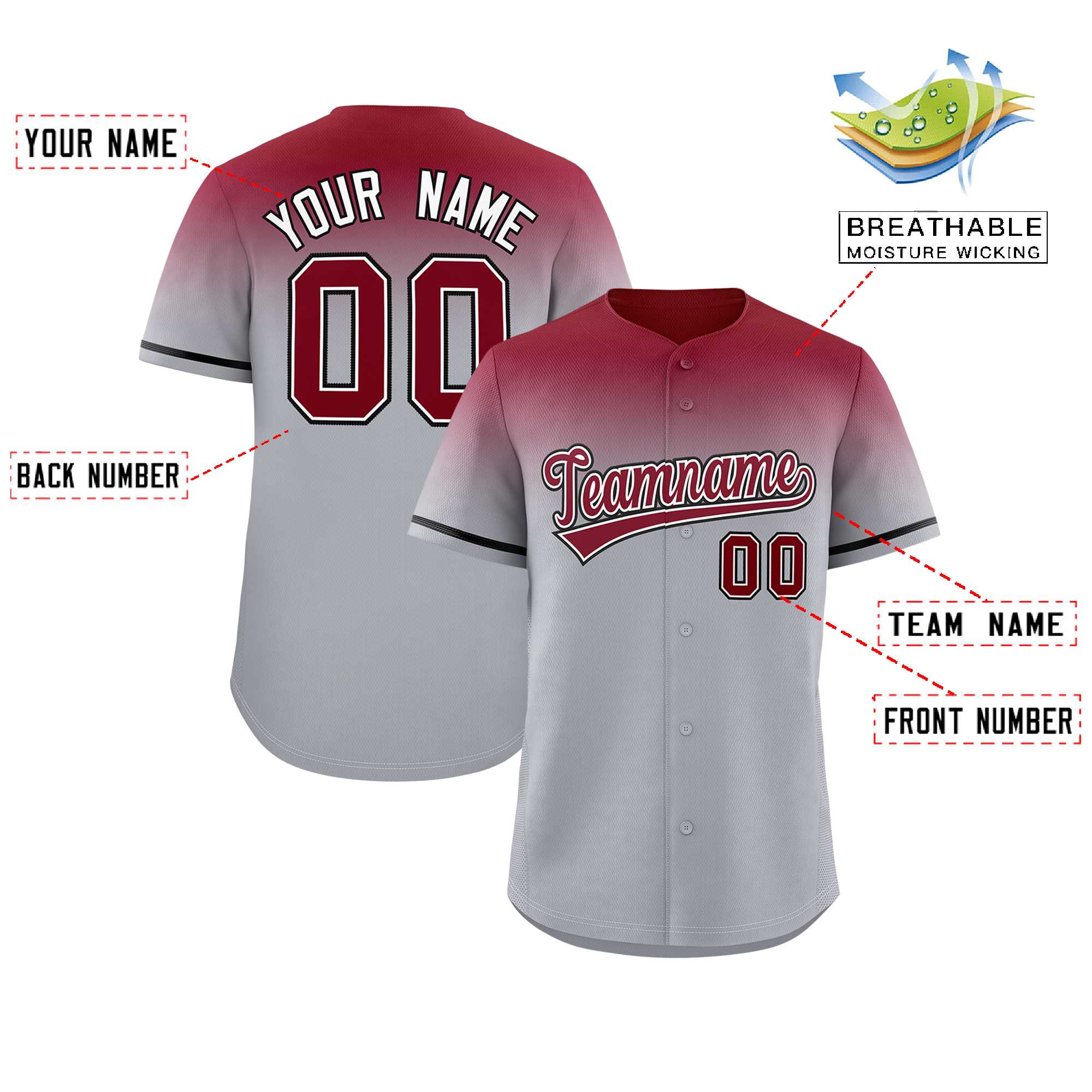 Custom Gray Crimson Gradient Fashion Design Authentic Baseball Jersey