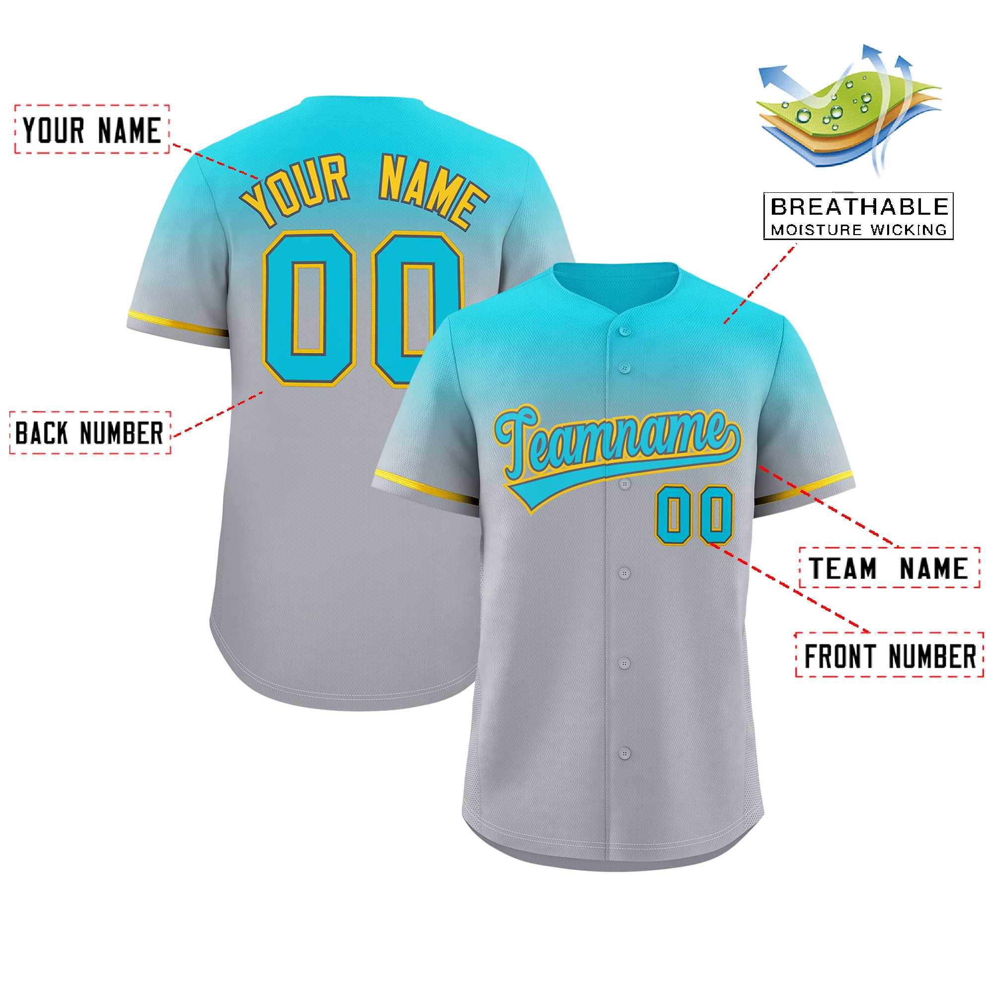 Custom Gray Sky Blue Gradient Fashion Design Authentic Baseball Jersey