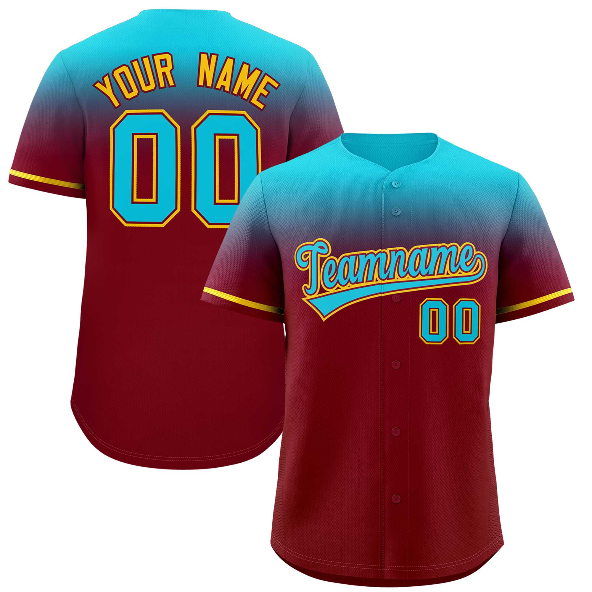 Custom Crimson Sky Blue Gradient Fashion Design Authentic Baseball Jersey