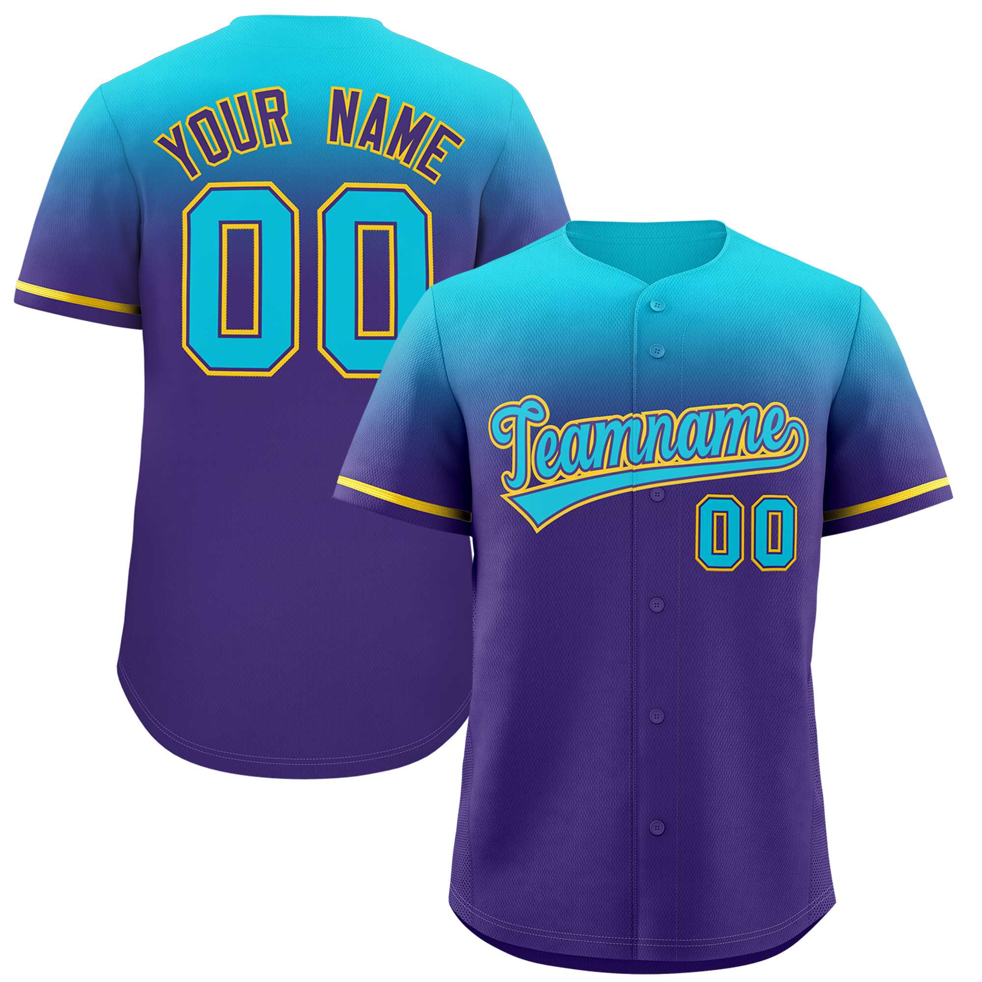 Custom Purple Sky Blue Gradient Fashion Design Authentic Baseball Jersey