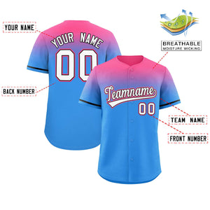 Custom Powder Blue Pink Gradient Fashion Design Authentic Baseball Jersey