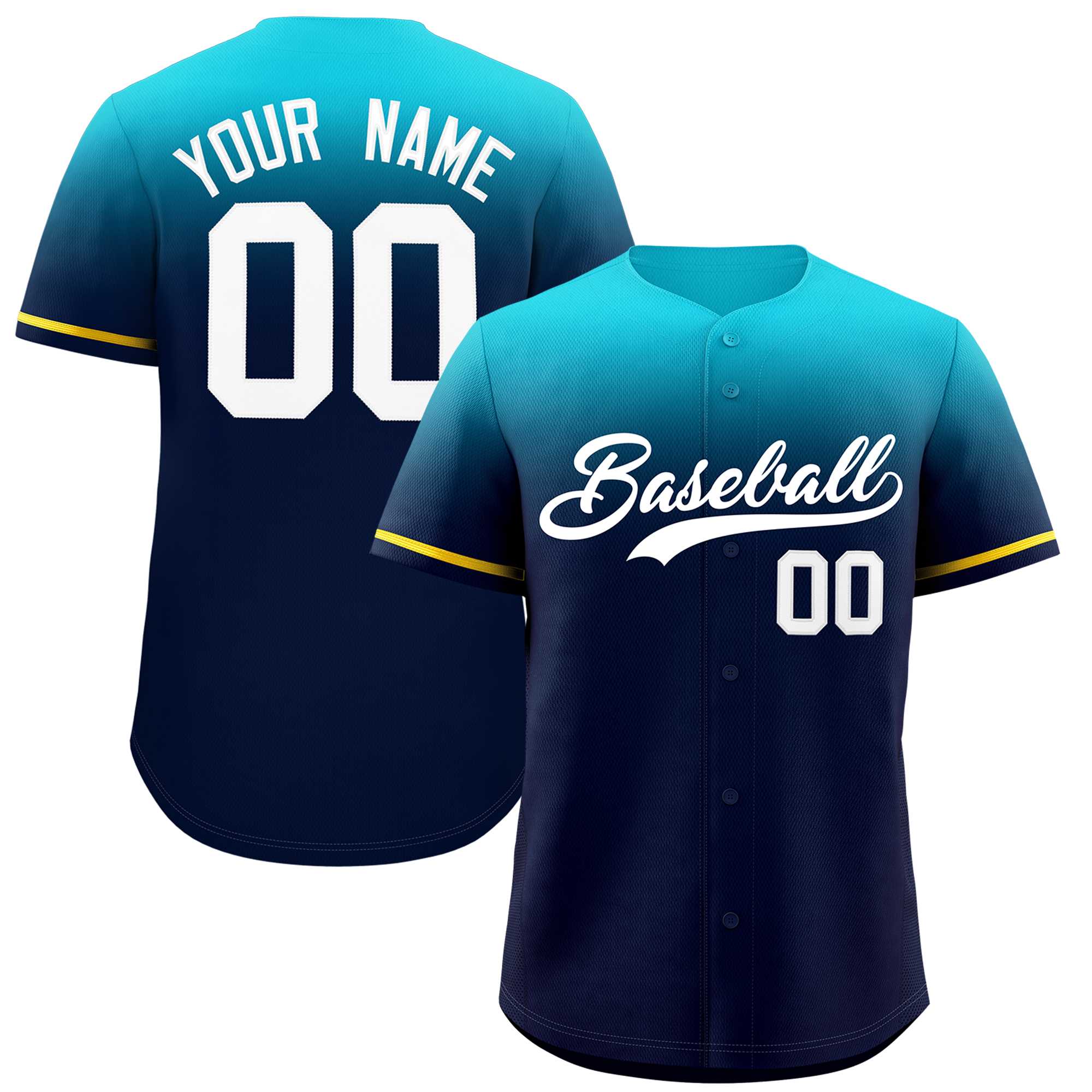 Custom Navy Sky Blue Gradient Fashion Design Authentic Baseball Jersey