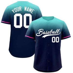 Custom Navy Bright Green Gradient Fashion Design Authentic Baseball Jersey